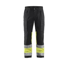 WERKBROEK BLAKLADER MET STRETCH HIGH VIS ZWART GEEL