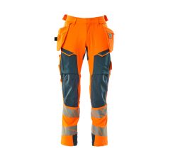 Broek met spijkerzakken hi-vis oranje met donkerpetrol Heren