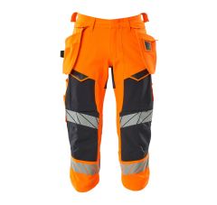 Driekwart broek met spijkerzakken hi-vis oranje met donkermarine Unise