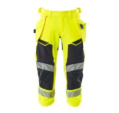 Driekwart broek met spijkerzakken hi-vis geel met donkermarine Unisex