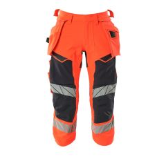 Driekwart broek met spijkerzakken hi-vis rood met donkermarine Unisex