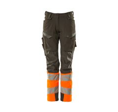 Broek met kniezakken donkerantraciet met hi-vis oranje Dames